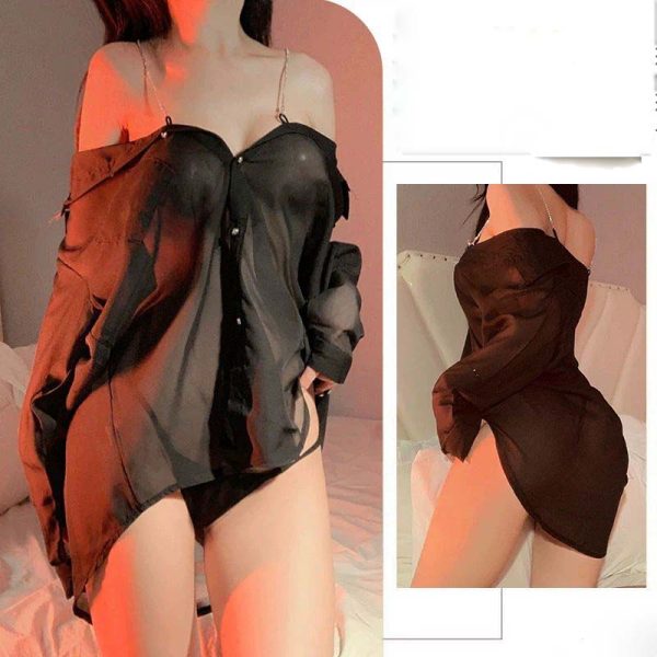 0013 Luxury Sheer White Off-Shoulder Lingerie Shirt