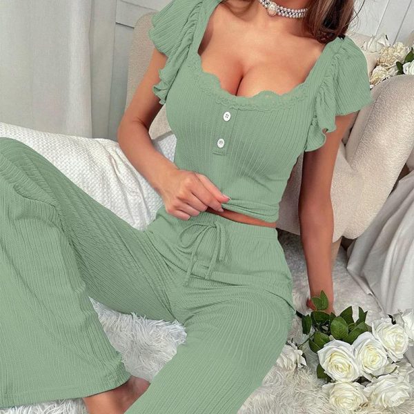 0042 Ribbed Knit 2-Piece Lounge Set