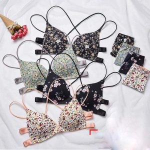125 Trendy Cross-Back Strap Fancy Bra with Flower Pattern
